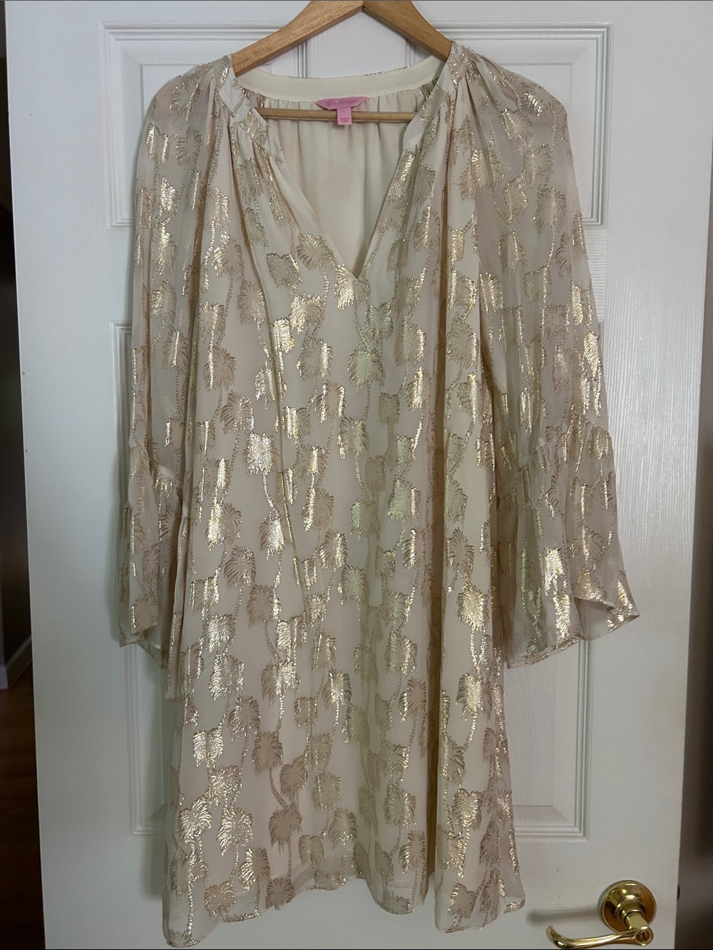 Lilly Pulitzer Cream Mini Dress with Gold Metallic Print